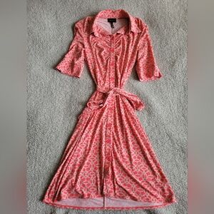 Laundry by Shelli Segal Pink and White Patterned Button Up Shirt Dress Size 6